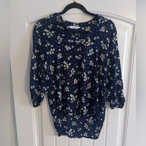 LUSH Navy Floral 3/4 Sleeve Blouse Small